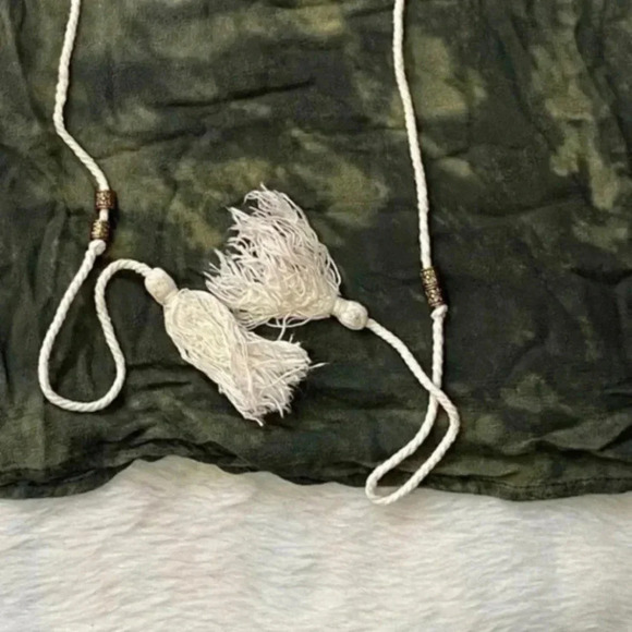 Green Tie‎ Dye Cropped Blouse Embroidered Tassels Peasant Boho Fairycore Small - Picture 6 of 12